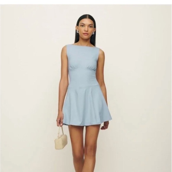 Reformation Mayve Knit Dress: Mineral Blue - Picture 1 of 11